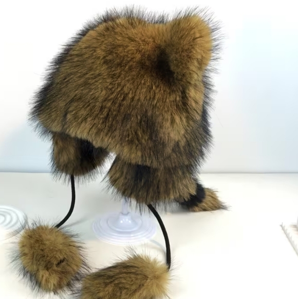 Furry Animal Hat - Brown and Black - Picture 2 of 4